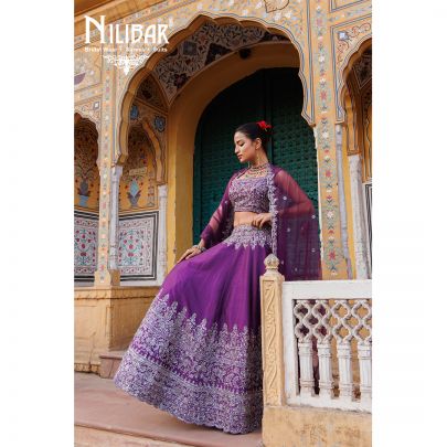 Jam Purple Silk Net Lehenga