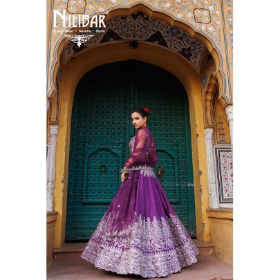 Jam Purple Silk Net Lehenga