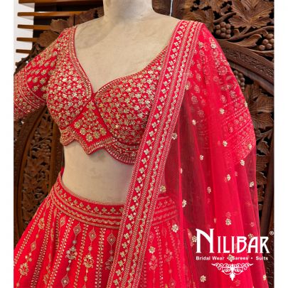 Red Silk Net Bridal Lehenga