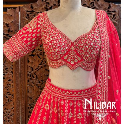 Red Silk Net Bridal Lehenga
