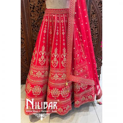 Red Silk Net Bridal Lehenga