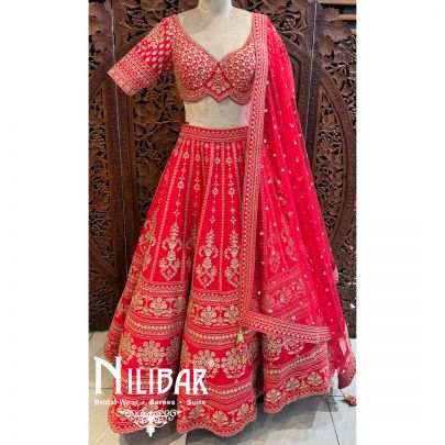 Red Silk Net Bridal Lehenga