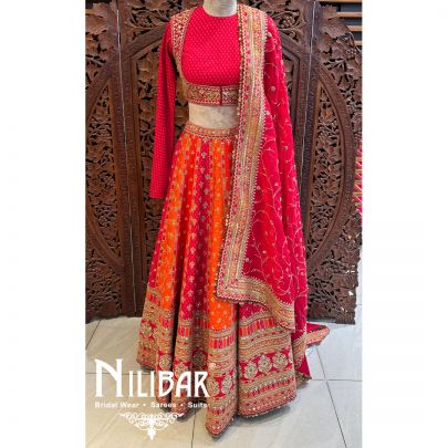 Red Orange Silk Net Bridal Lehenga
