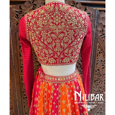 Red Orange Silk Net Bridal Lehenga