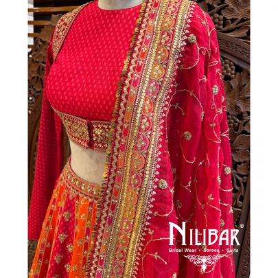 Red Orange Silk Net Bridal Lehenga