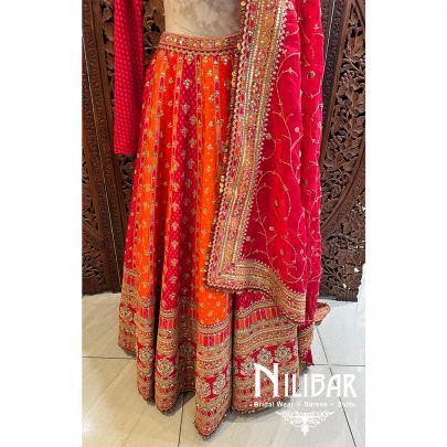 Red Orange Silk Net Bridal Lehenga