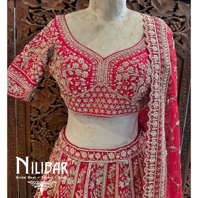 Red Silk Net Bridal Lehenga