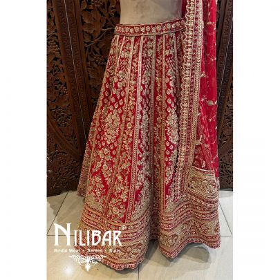 Red Silk Net Bridal Lehenga