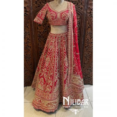 Red Silk Net Bridal Lehenga