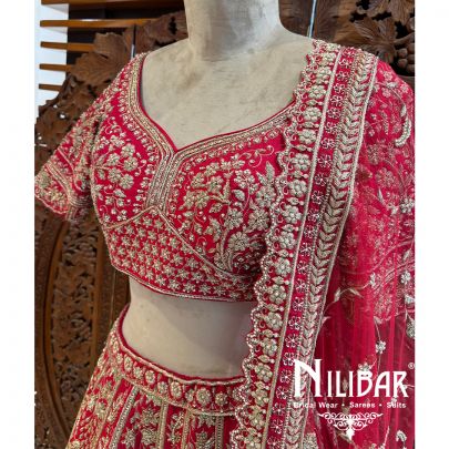Red Silk Net Bridal Lehenga