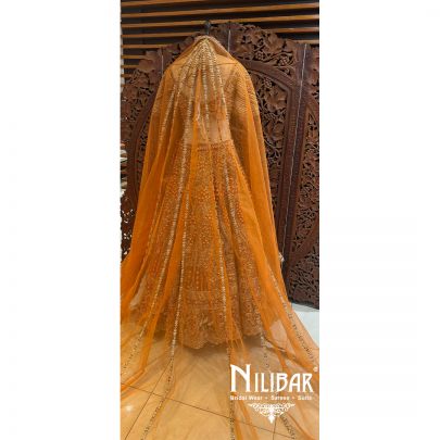Rust Orange Net Bridal Lehenga