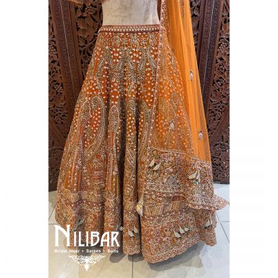 Rust Orange Net Bridal Lehenga