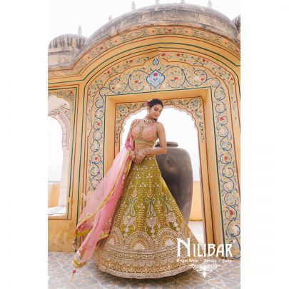 Green and Pink Net Lehenga