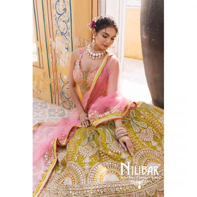 Green and Pink Net Lehenga