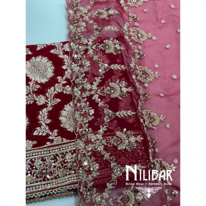 Red Banarasi Georgette Embroidered Unstitched Suit