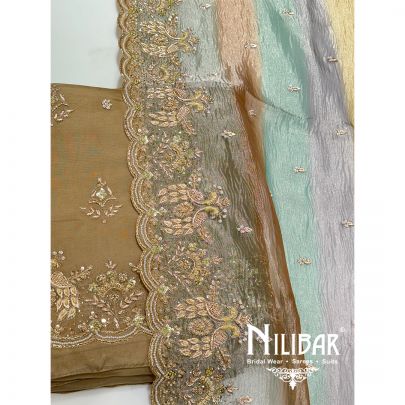 Mehendi Green Organza Embroidered Unstitched Suit