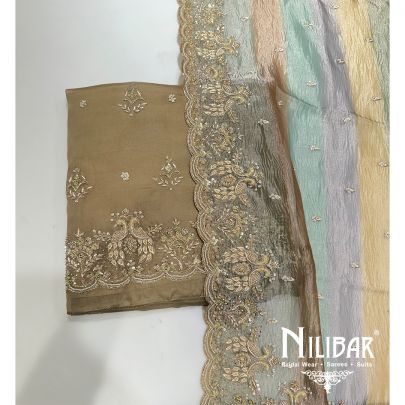 Mehendi Green Organza Embroidered Unstitched Suit