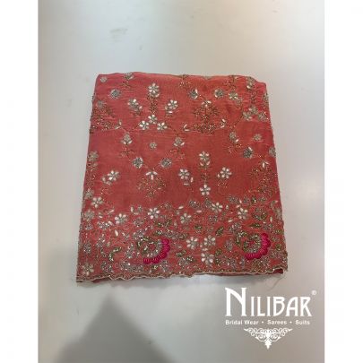 Peach Lame Embroidered Unstitched Suit