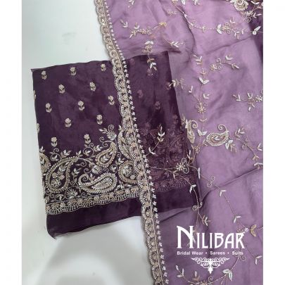 Purple Organza Embroidered Unstitched Suit
