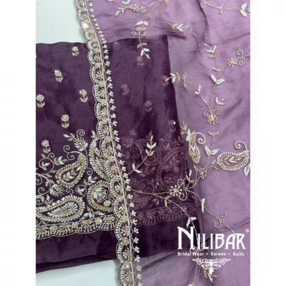 Purple Organza Embroidered Unstitched Suit