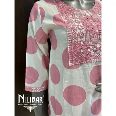 White And Pink Cotton Pant Suit