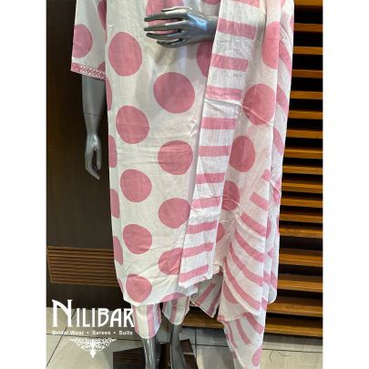 White And Pink Cotton Pant Suit