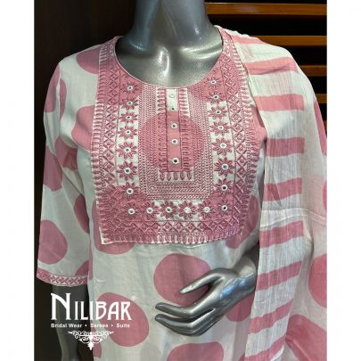 White And Pink Cotton Pant Suit
