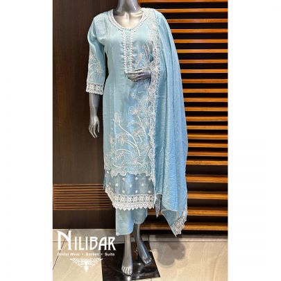 Baby Blue Cotton Organza Suit