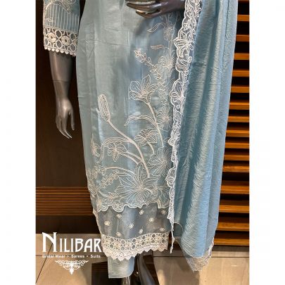 Baby Blue Cotton Organza Suit