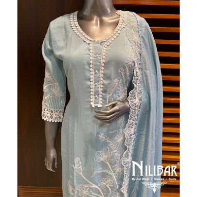 Baby Blue Cotton Organza Suit