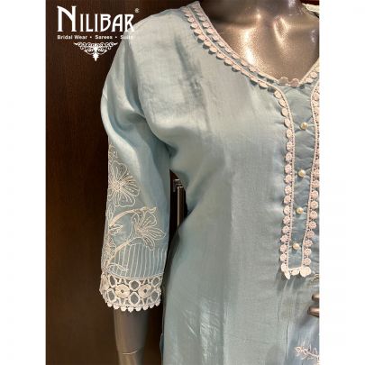 Baby Blue Cotton Organza Suit