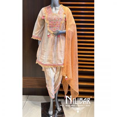 Light Orange Cotton Dhoti Suit