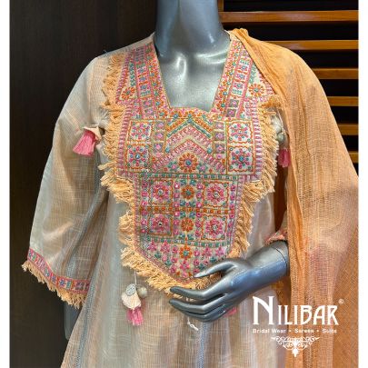Light Orange Cotton Dhoti Suit