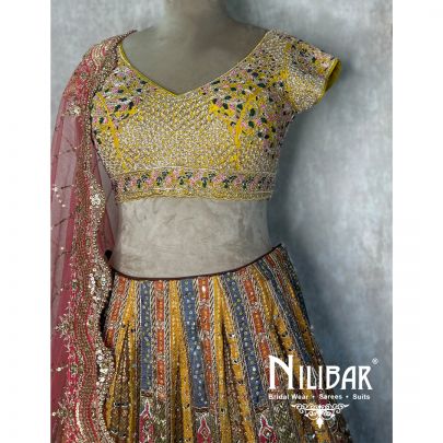Mustard And Multicolor Net Casual Lehenga