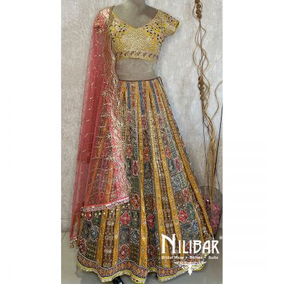 Mustard And Multicolor Net Casual Lehenga