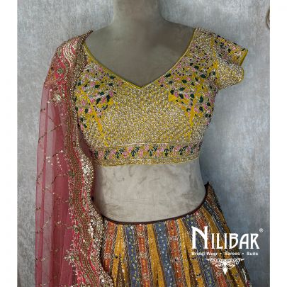 Mustard And Multicolor Net Casual Lehenga