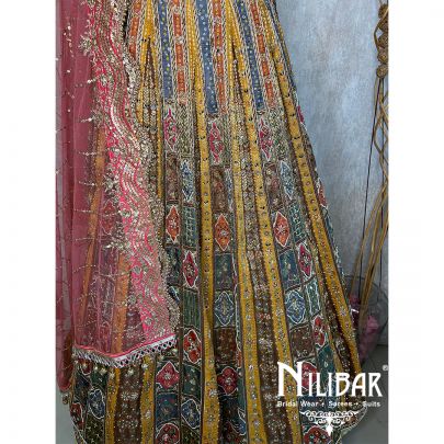 Mustard And Multicolor Net Casual Lehenga