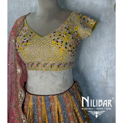 Mustard And Multicolor Net Casual Lehenga