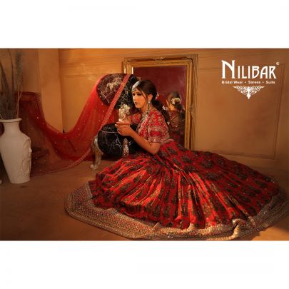 mehroon Silk and Chinon Bridal  Lehenga