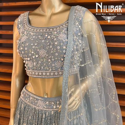 Grey Georgette and Net Bridal Lehenga