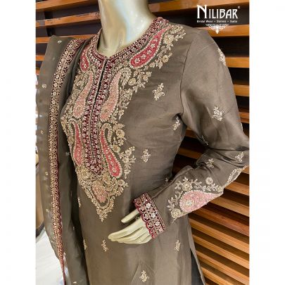 Army Green Silk and Organza Garara Suit