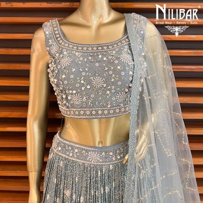 Grey Georgette and Net Bridal Lehenga