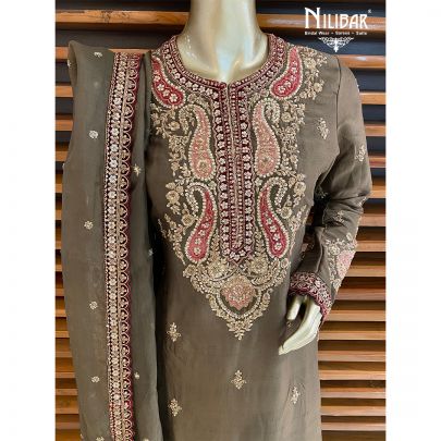 Army Green Silk and Organza Garara Suit