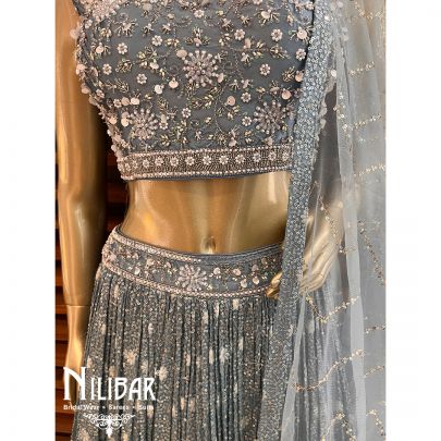 Grey Georgette and Net Bridal Lehenga