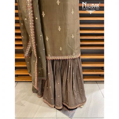 Army Green Silk and Organza Garara Suit