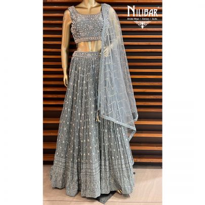 Grey Georgette and Net Bridal Lehenga