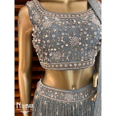 Grey Georgette and Net Bridal Lehenga