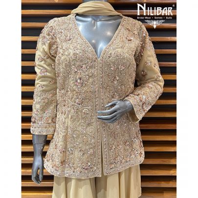 Beige Net Top With Georgette Bottom Indo-Western Set