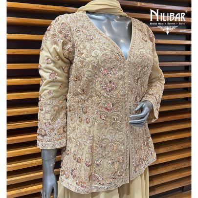 Beige Net Top With Georgette Bottom Indo-Western Set