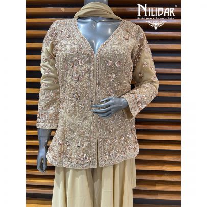 Beige Net Top With Georgette Bottom Indo-Western Set